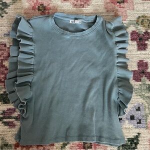 Zara Blue Ruffle Top